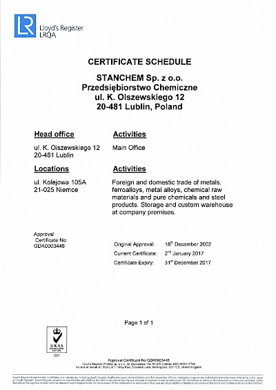 Lloyd's Register LRQA - Certificate Scheldule
