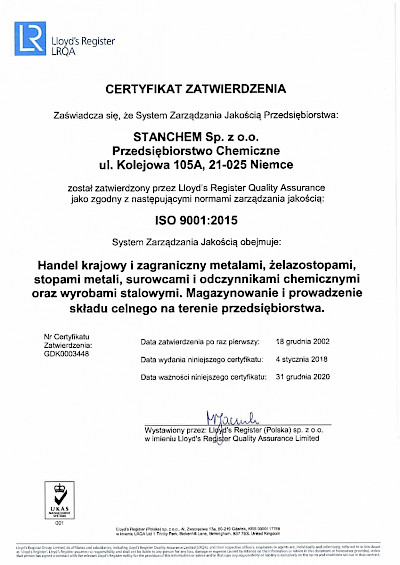 Lloyd's Register LRQA - Certyfikat Zatwierdzenia